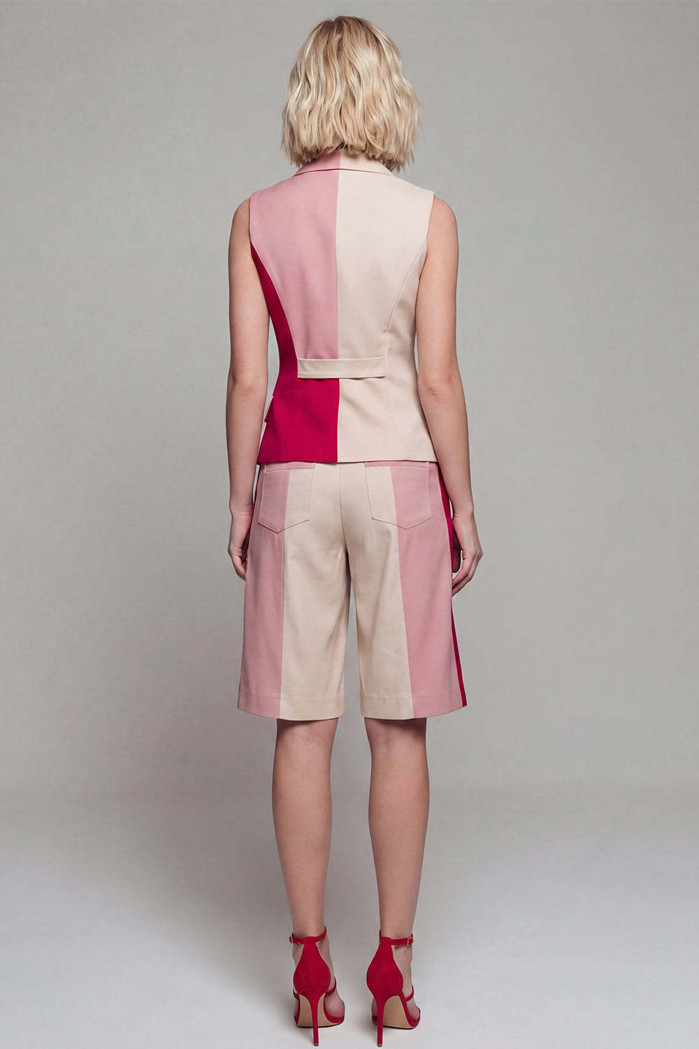Light Khaki Sleeveless 2 Piece Work Suits with Pockets