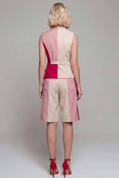 Light Khaki Sleeveless 2 Piece Work Suits with Pockets