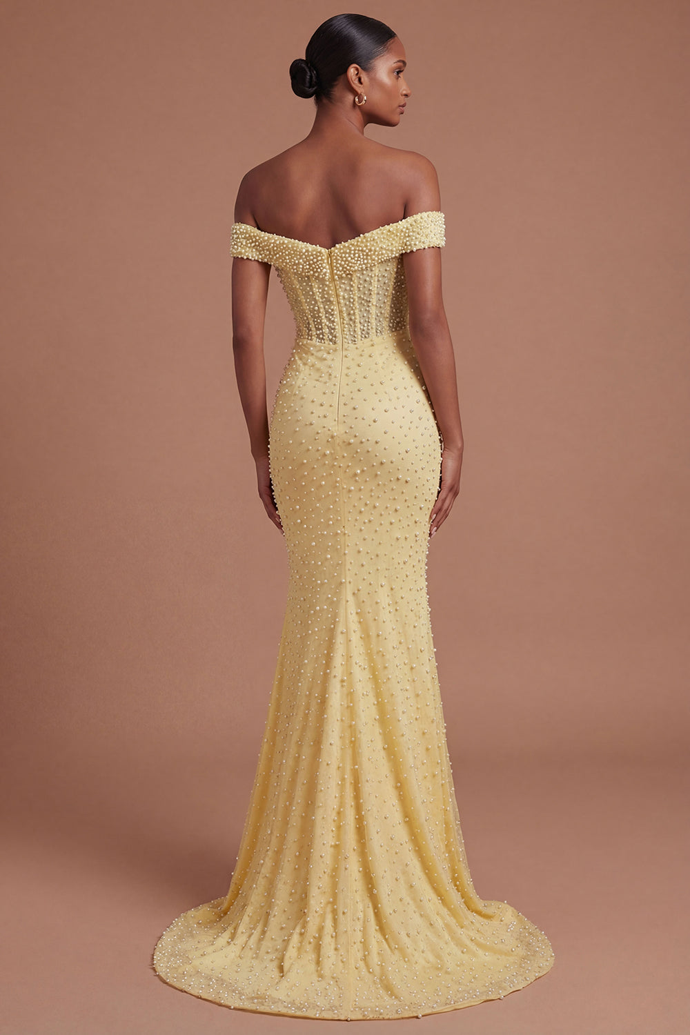 Yellow Mermaid Beaded Corset Long Prom Dress
