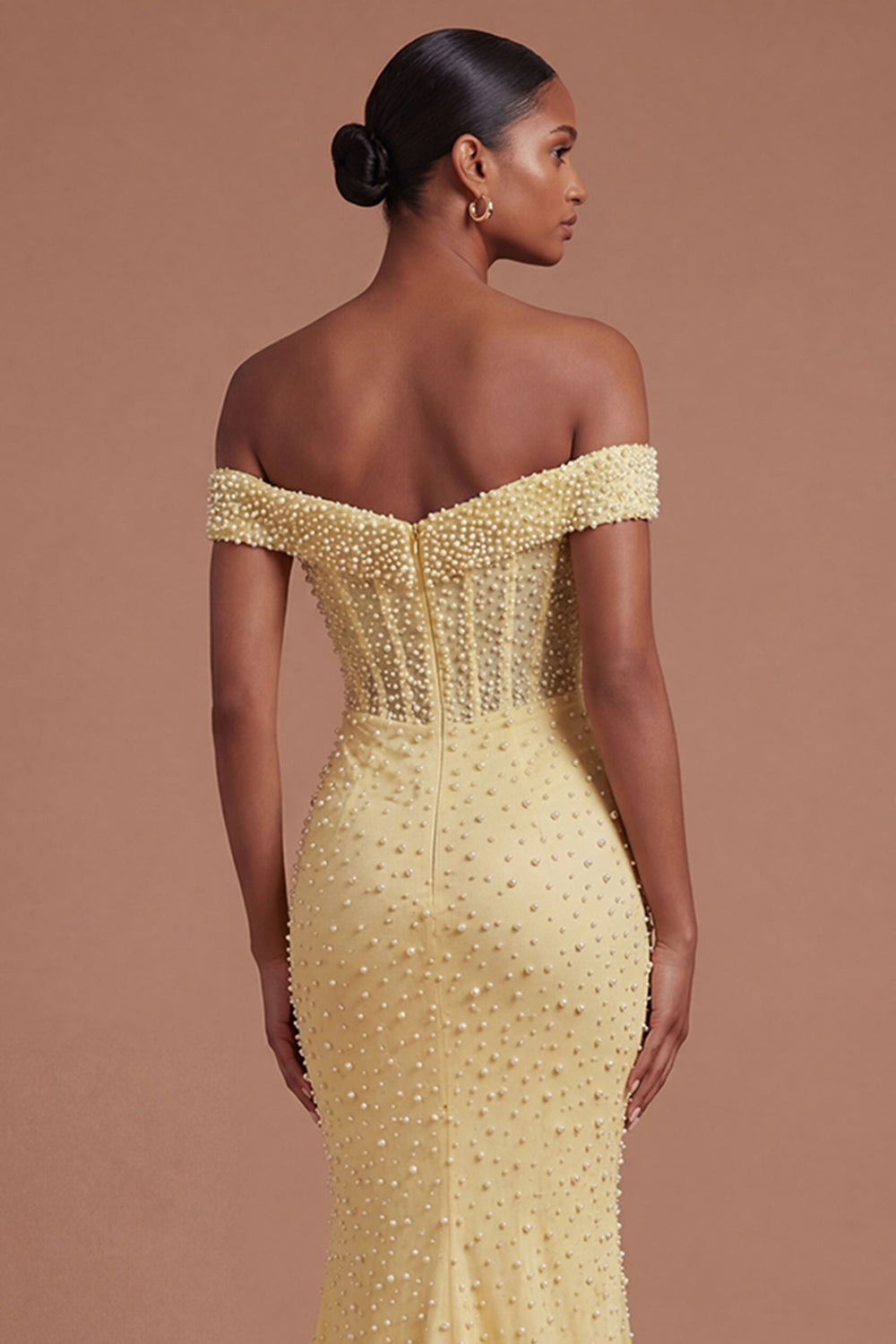 Yellow Mermaid Beaded Corset Long Prom Dress