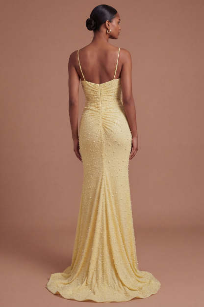 Sweetheart Beaded Mermaid Ruched Long Prom Dress with Slit