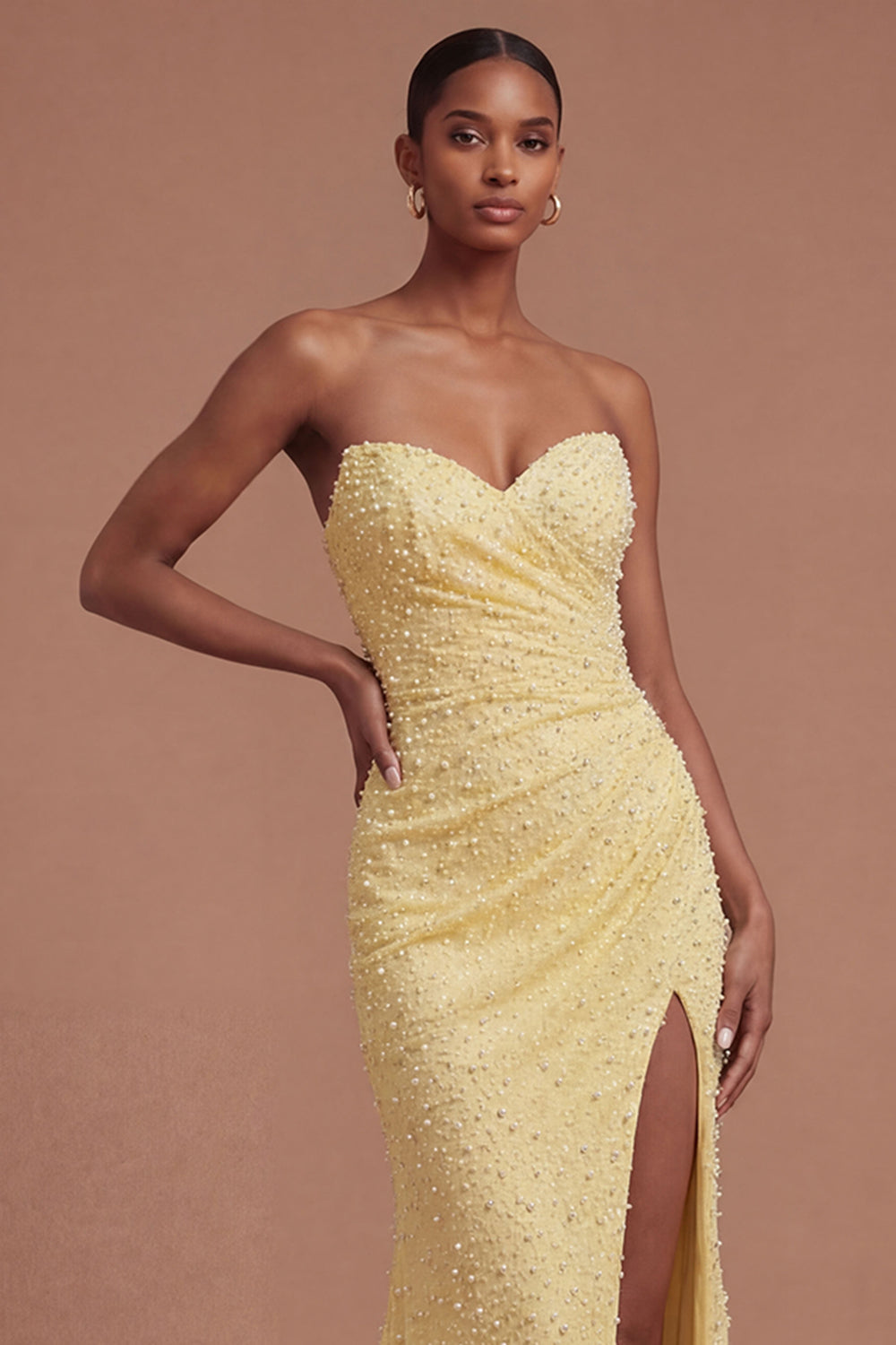 Sweetheart Beaded Mermaid Ruched Long Prom Dress with Slit