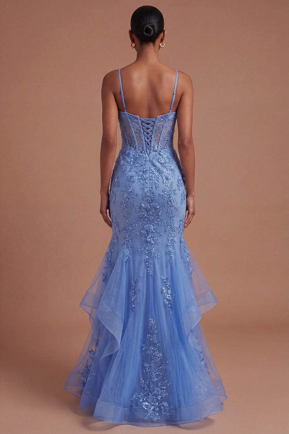 Corset Spaghetti Straps Mermaid Dark Blue Long Prom Dress