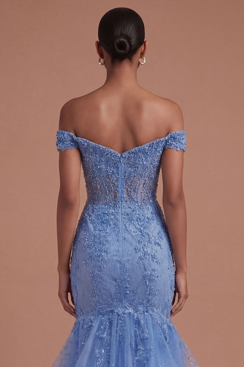 Floral Corset Mermaid Appliqued Dark Blue Long Prom Dress