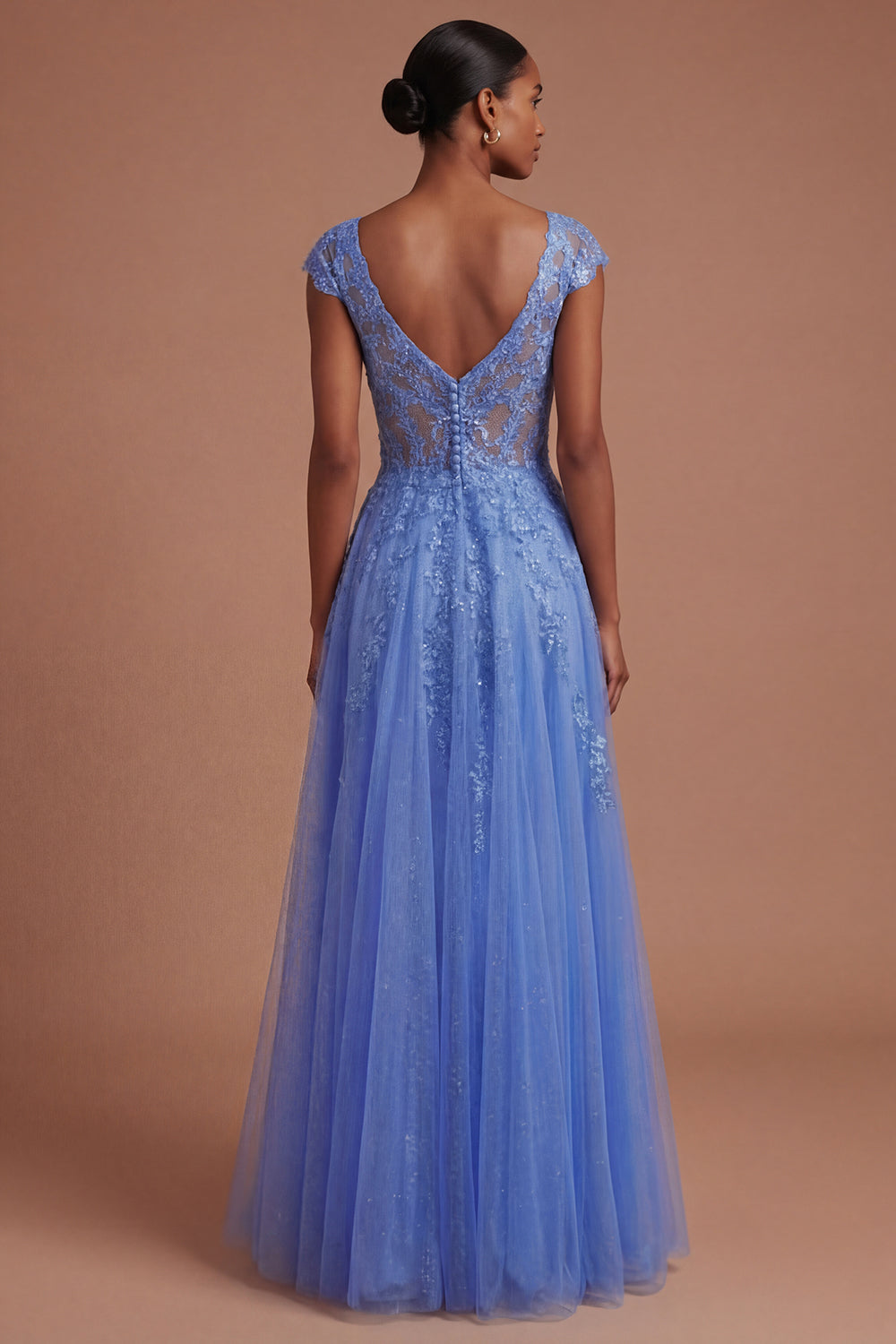 Floral A Line Appliqued Dark Blue Long Prom Dress