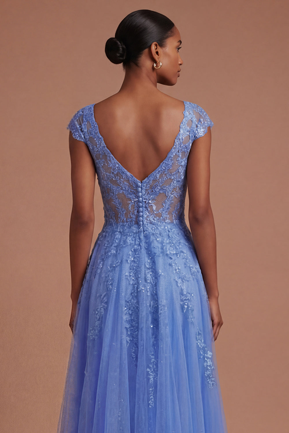 Floral A Line Appliqued Dark Blue Long Prom Dress