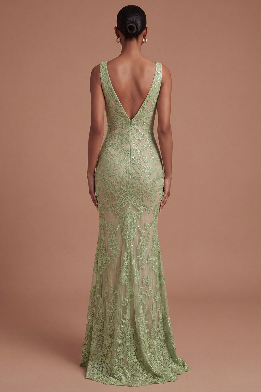 Lace Sage Green Mermaid Long Prom Dress with Slit