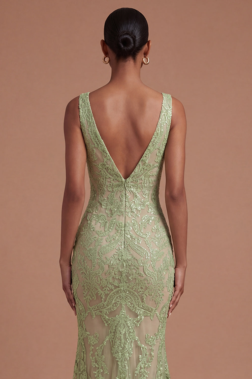 Lace Sage Green Mermaid Long Prom Dress with Slit