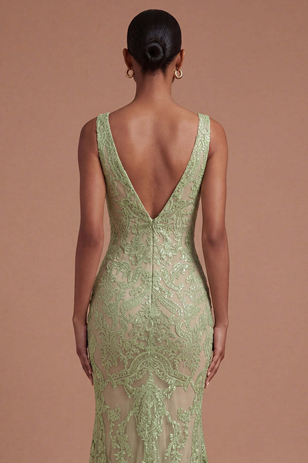 Lace Sage Green Mermaid Long Prom Dress with Slit