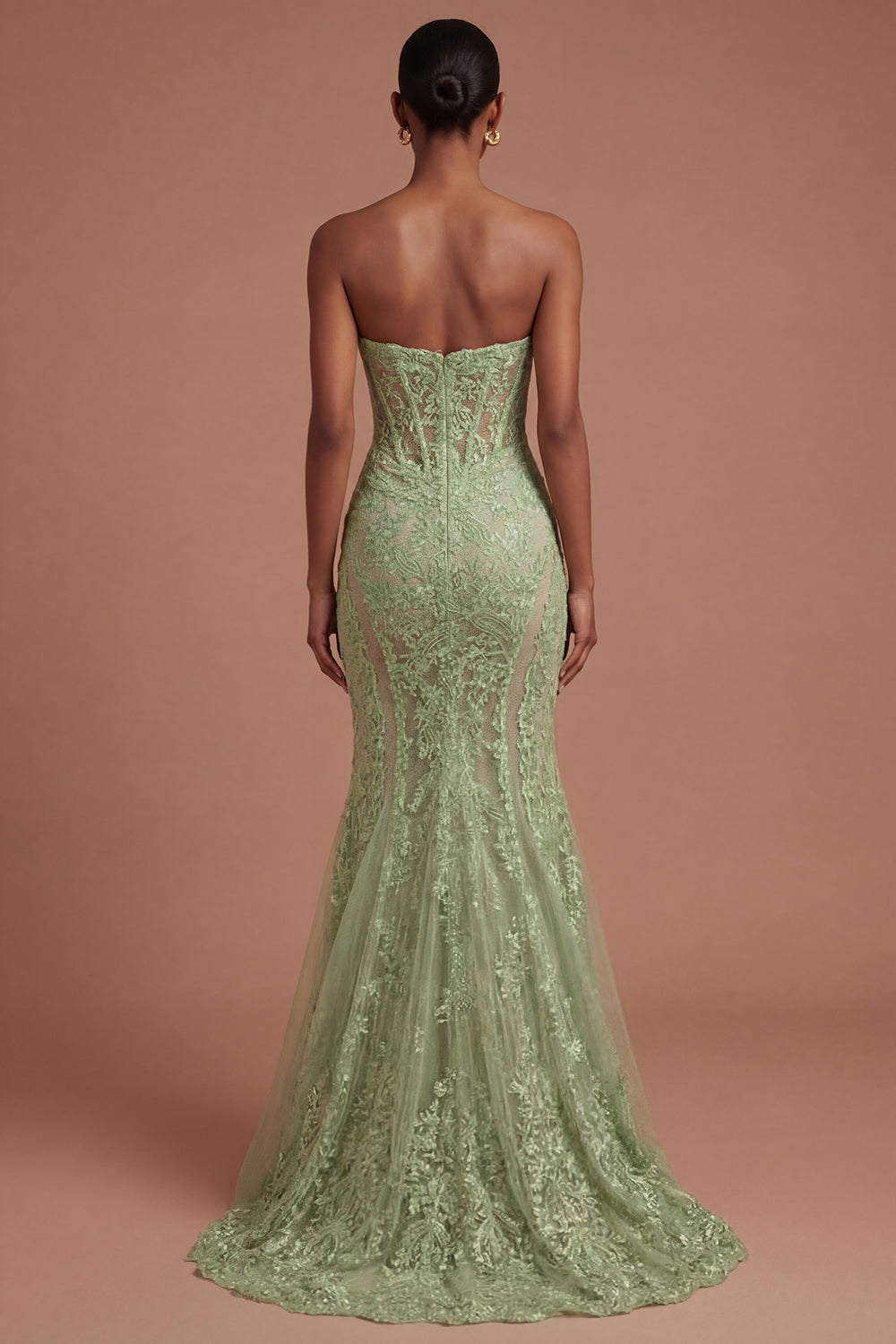 Corset Mermaid Lace Floral Sage Green Long Prom Dress