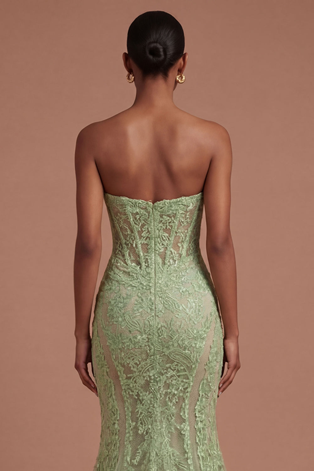 Corset Mermaid Lace Floral Sage Green Long Prom Dress