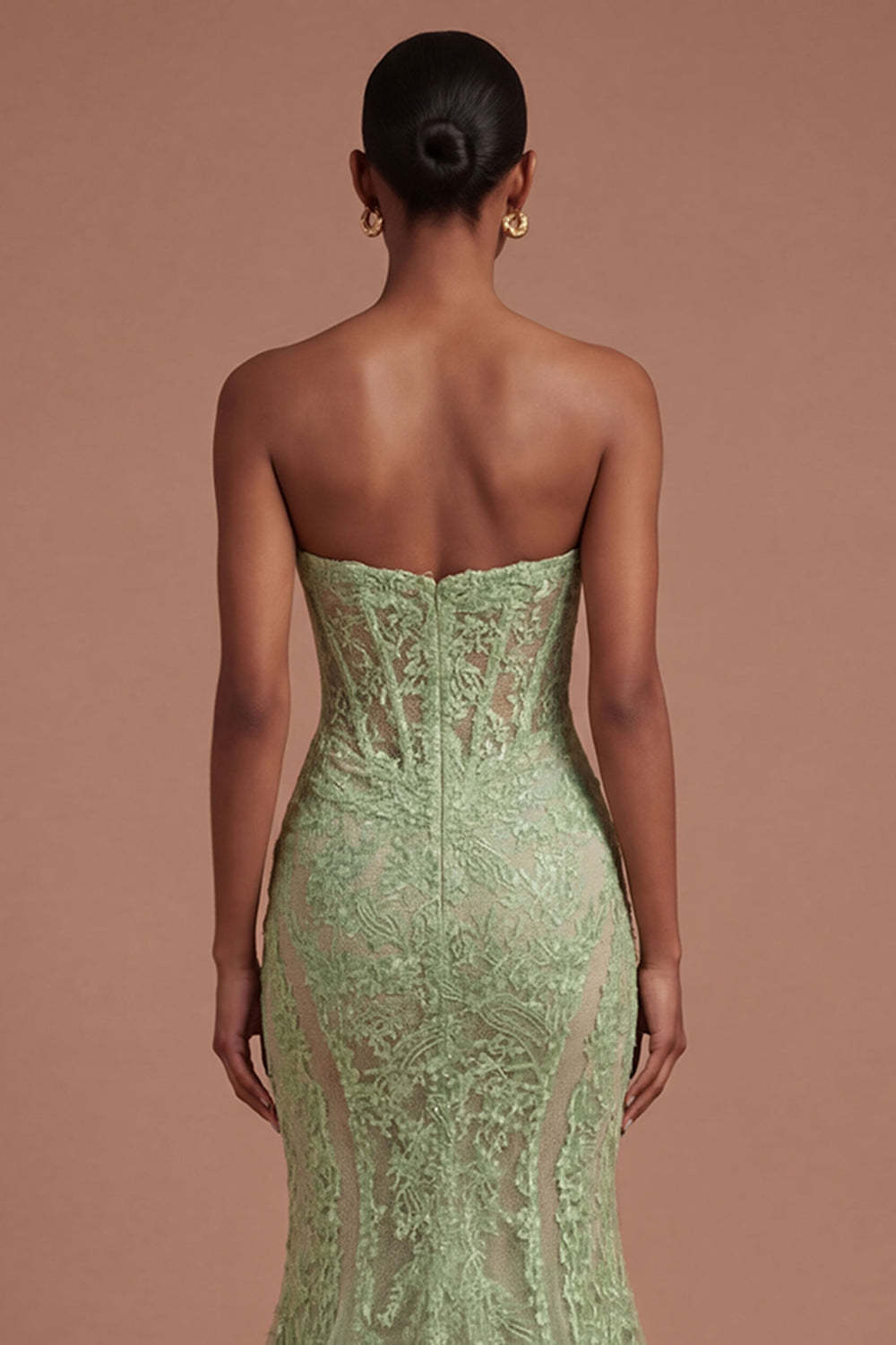 Corset Mermaid Lace Floral Sage Green Long Prom Dress