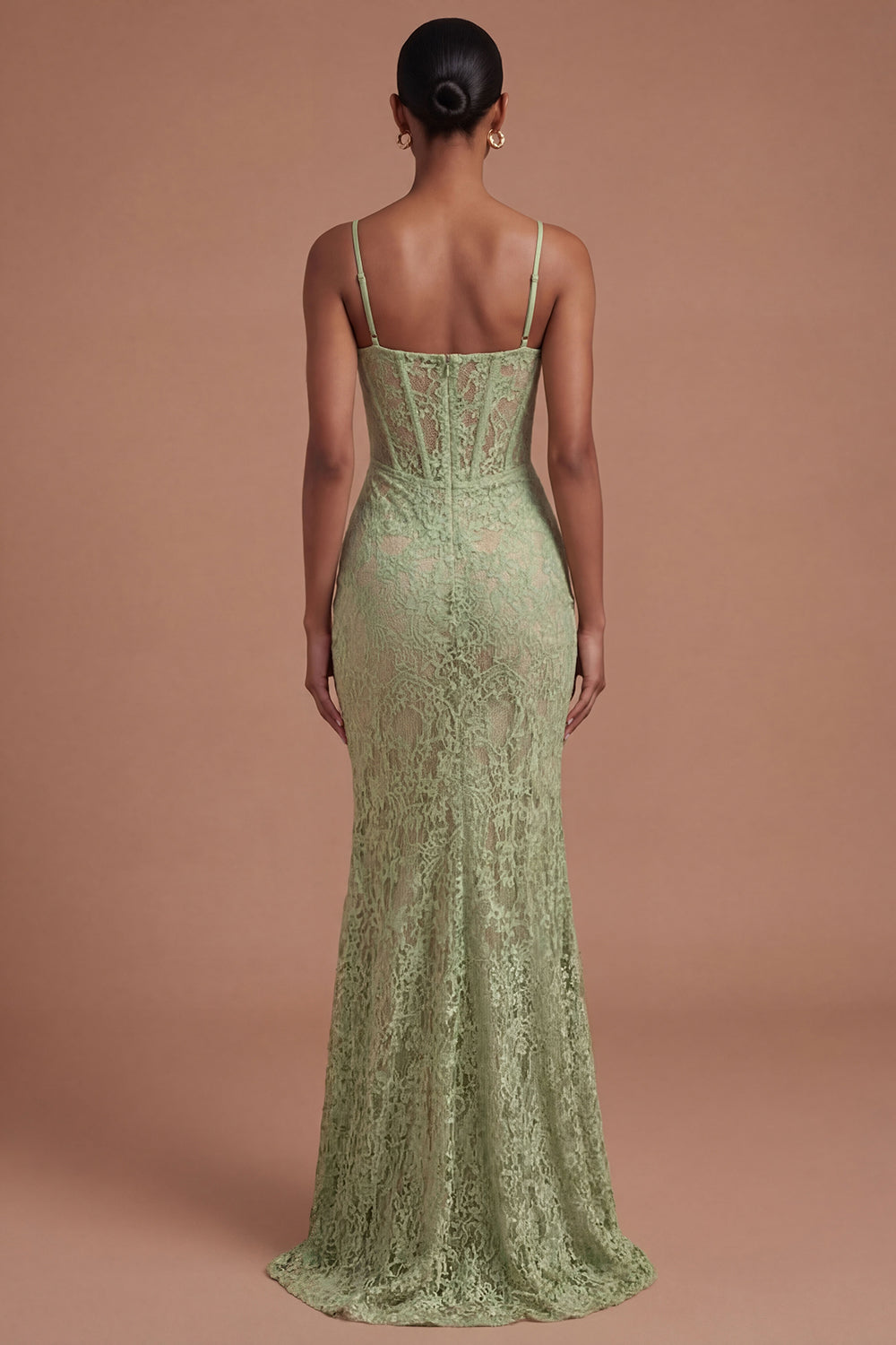 Sage Green Mermaid Corset Spaghetti Straps Long Prom Dress with Slit