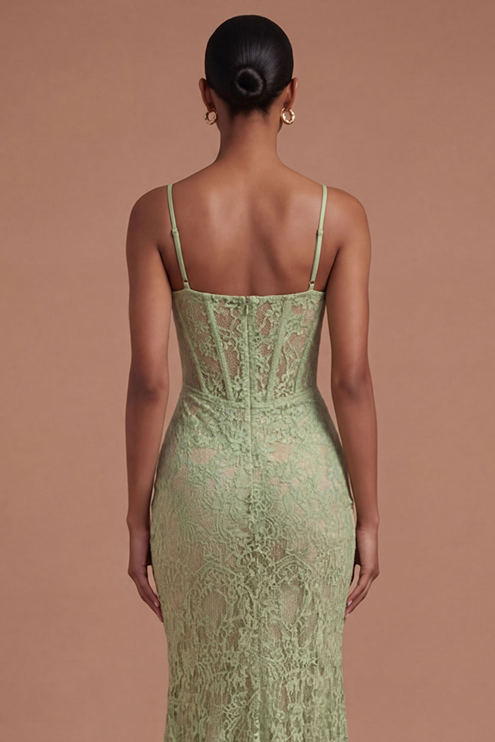 Sage Green Mermaid Corset Spaghetti Straps Long Prom Dress with Slit