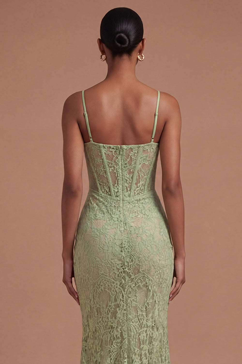 Sage Green Mermaid Corset Spaghetti Straps Long Prom Dress with Slit