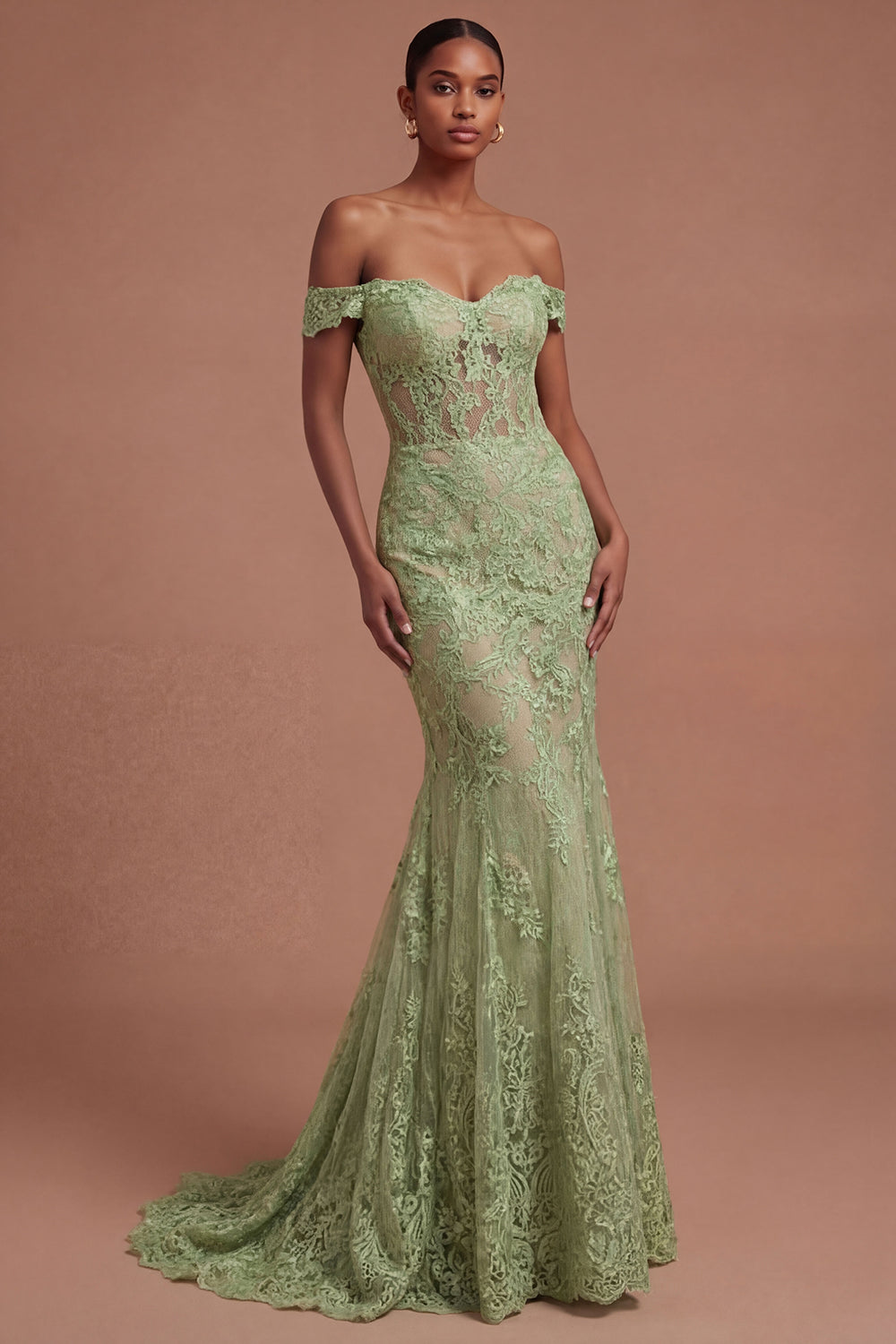lLeely Women Sage Green Mermaid Off the Shoulder Long Prom Dress Backless Sleeveless Gala Dress