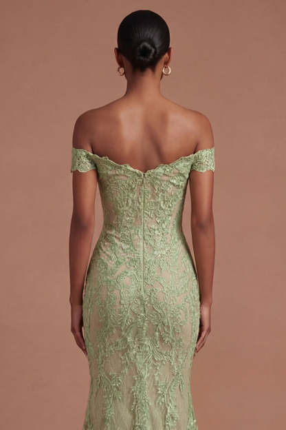 Sage Green Mermaid Off the Shoulder Long Prom Dress