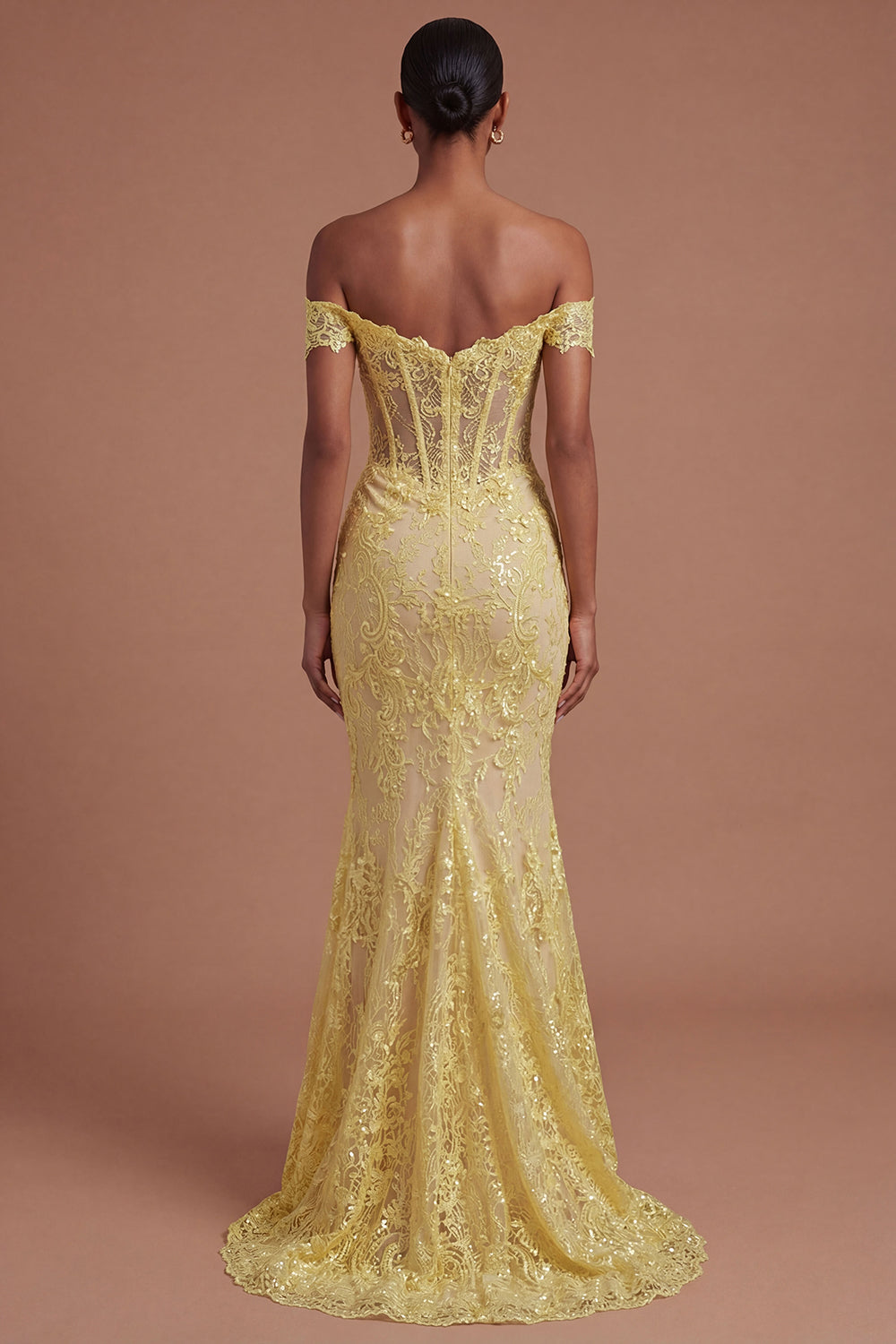 Yellow Floral Corset Off the Shoulder Mermaid Long Prom Dress