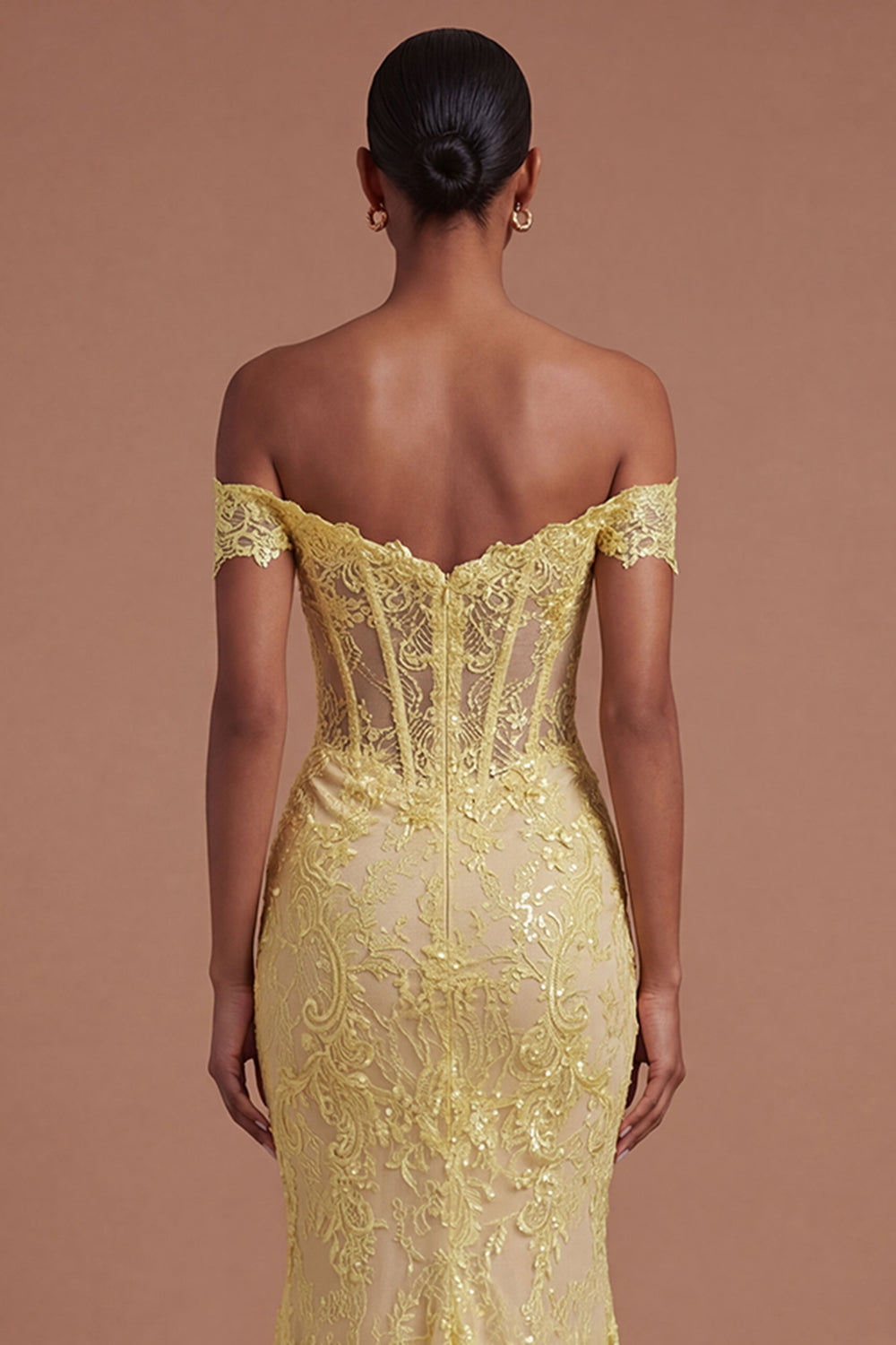 Yellow Floral Corset Off the Shoulder Mermaid Long Prom Dress