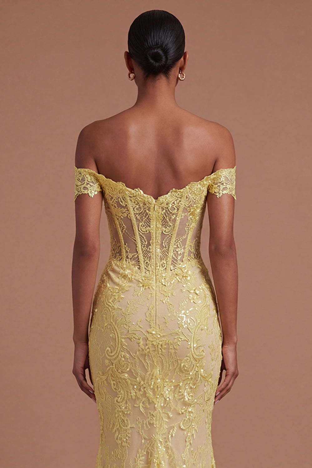 Yellow Floral Corset Off the Shoulder Mermaid Long Prom Dress