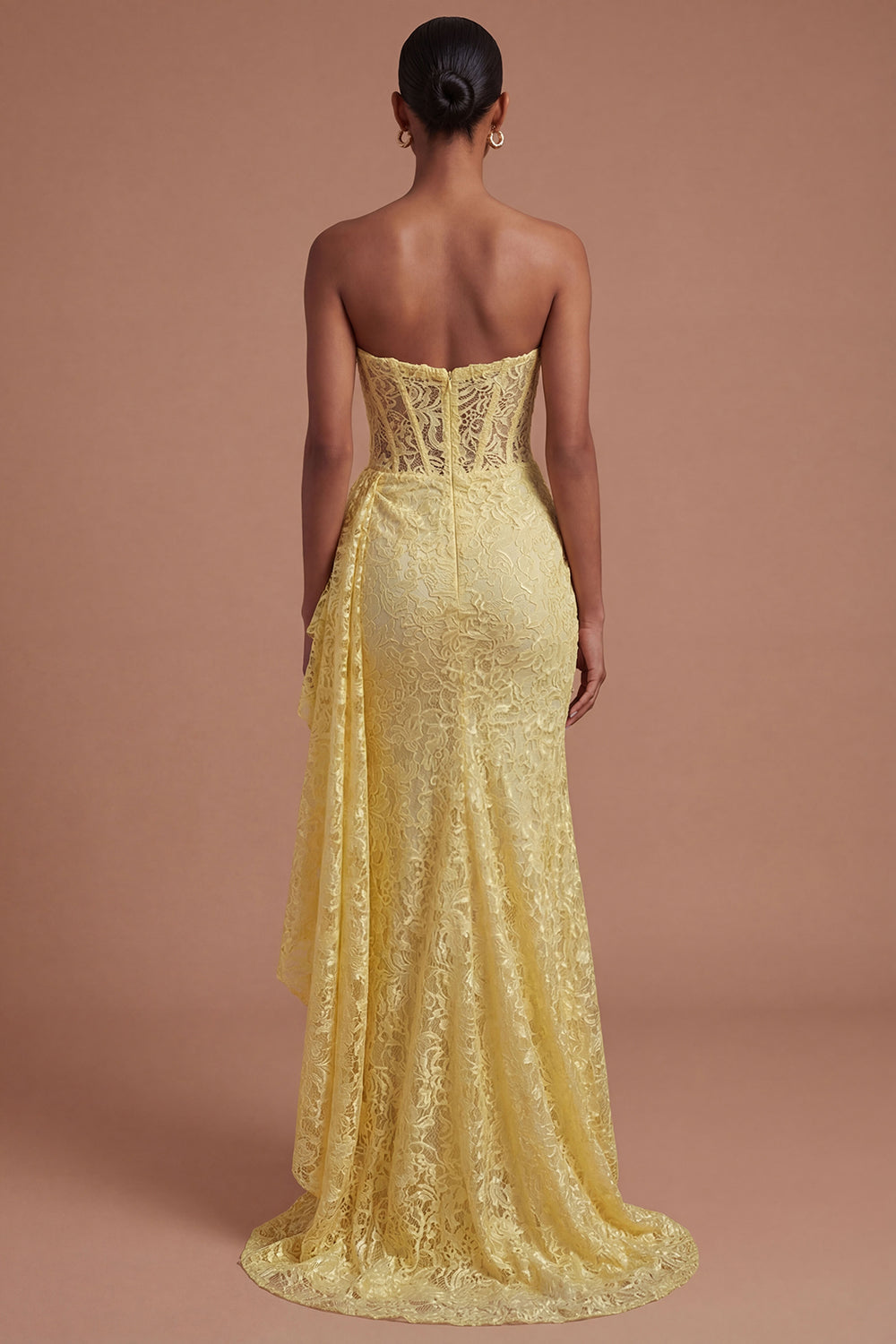 Ruffled Yellow Floral Corset Mermaid Long Prom Dress with Slit