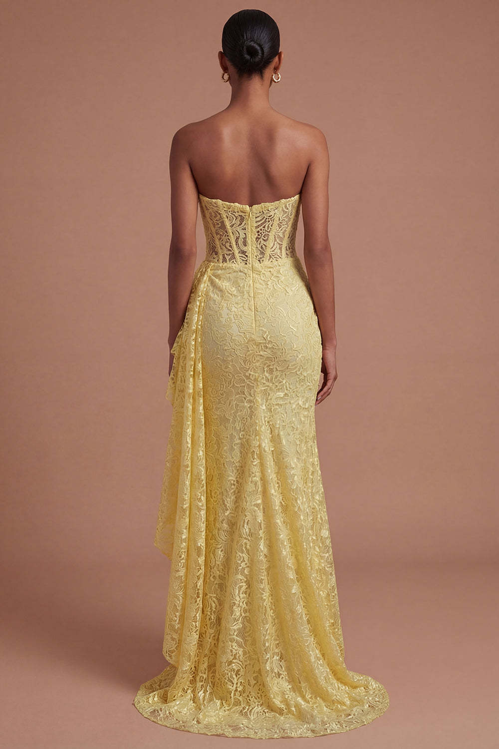 Ruffled Yellow Floral Corset Mermaid Long Prom Dress with Slit