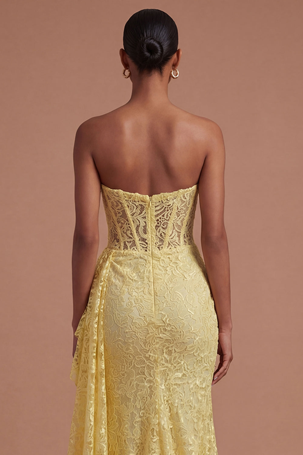 Ruffled Yellow Floral Corset Mermaid Long Prom Dress with Slit