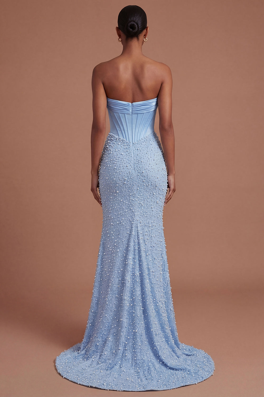 Mermaid Blue Corset Beaded Long Prom Dress