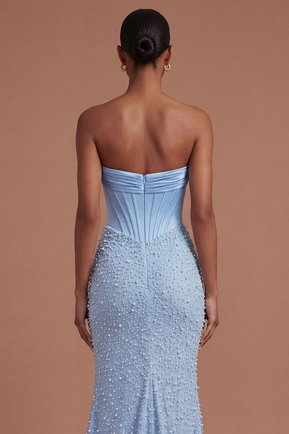 Mermaid Blue Corset Beaded Long Prom Dress