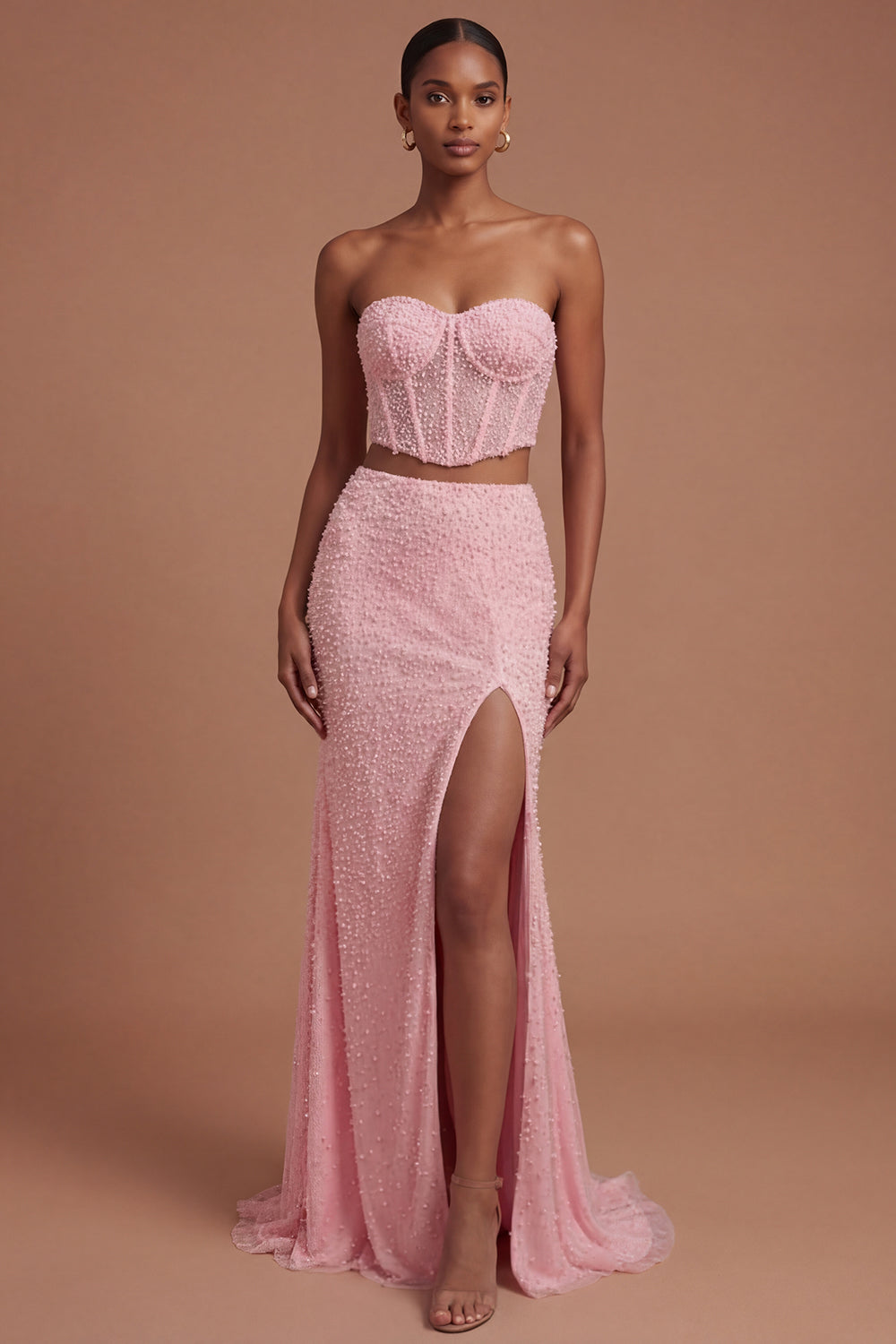 Leely Women Corset Beaded Mermaid Long Prom Dress with Slit Sweetheart Backless Sleeveless Evening Dress