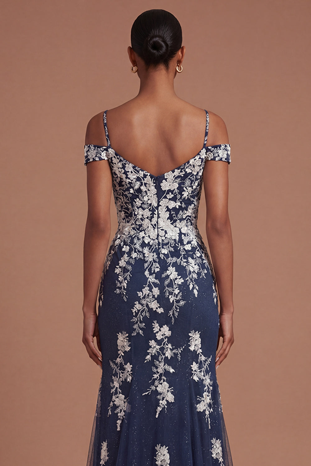 Floral Cold Shoulder Sheath Backless Long Prom Dress