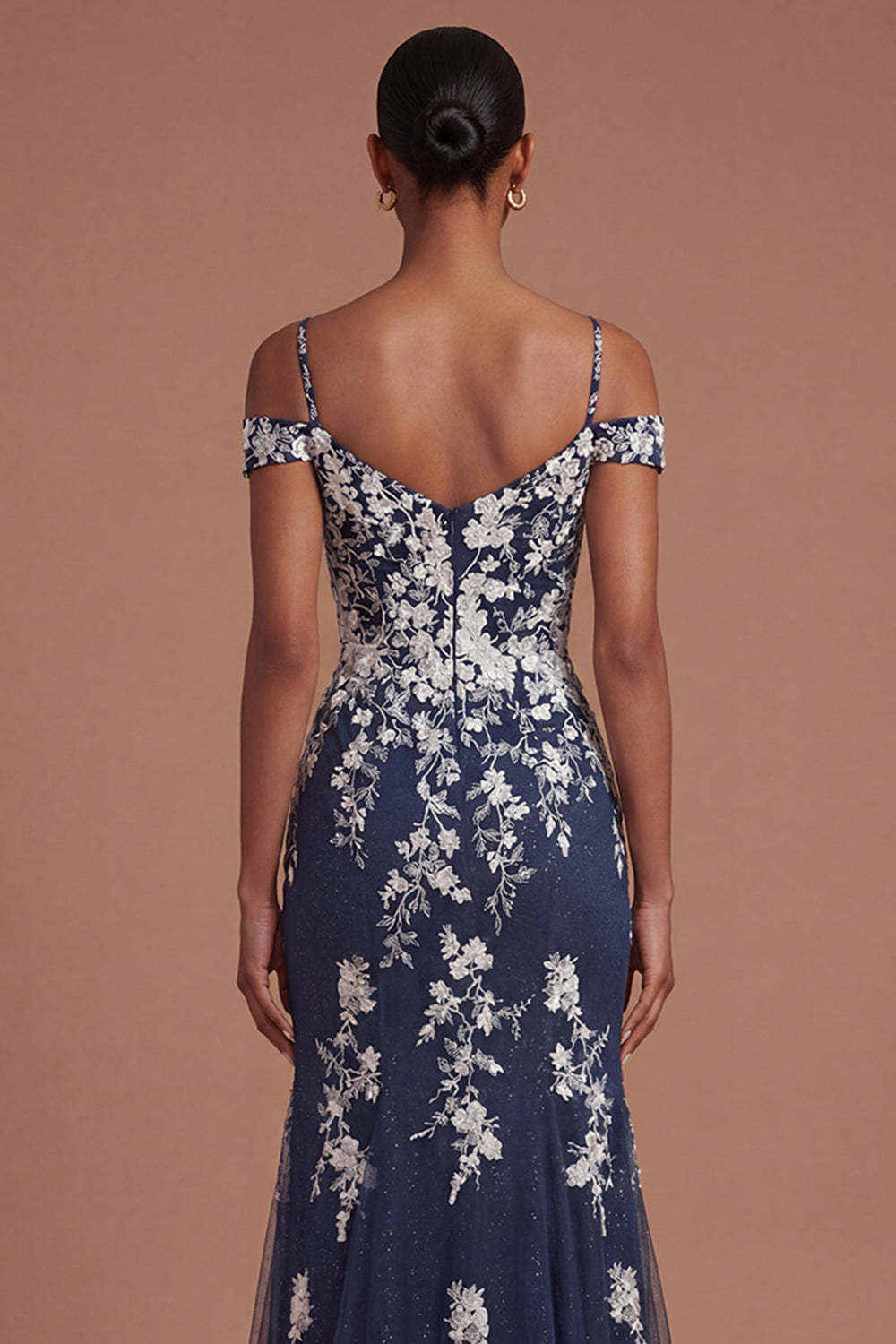 Floral Cold Shoulder Sheath Backless Long Prom Dress