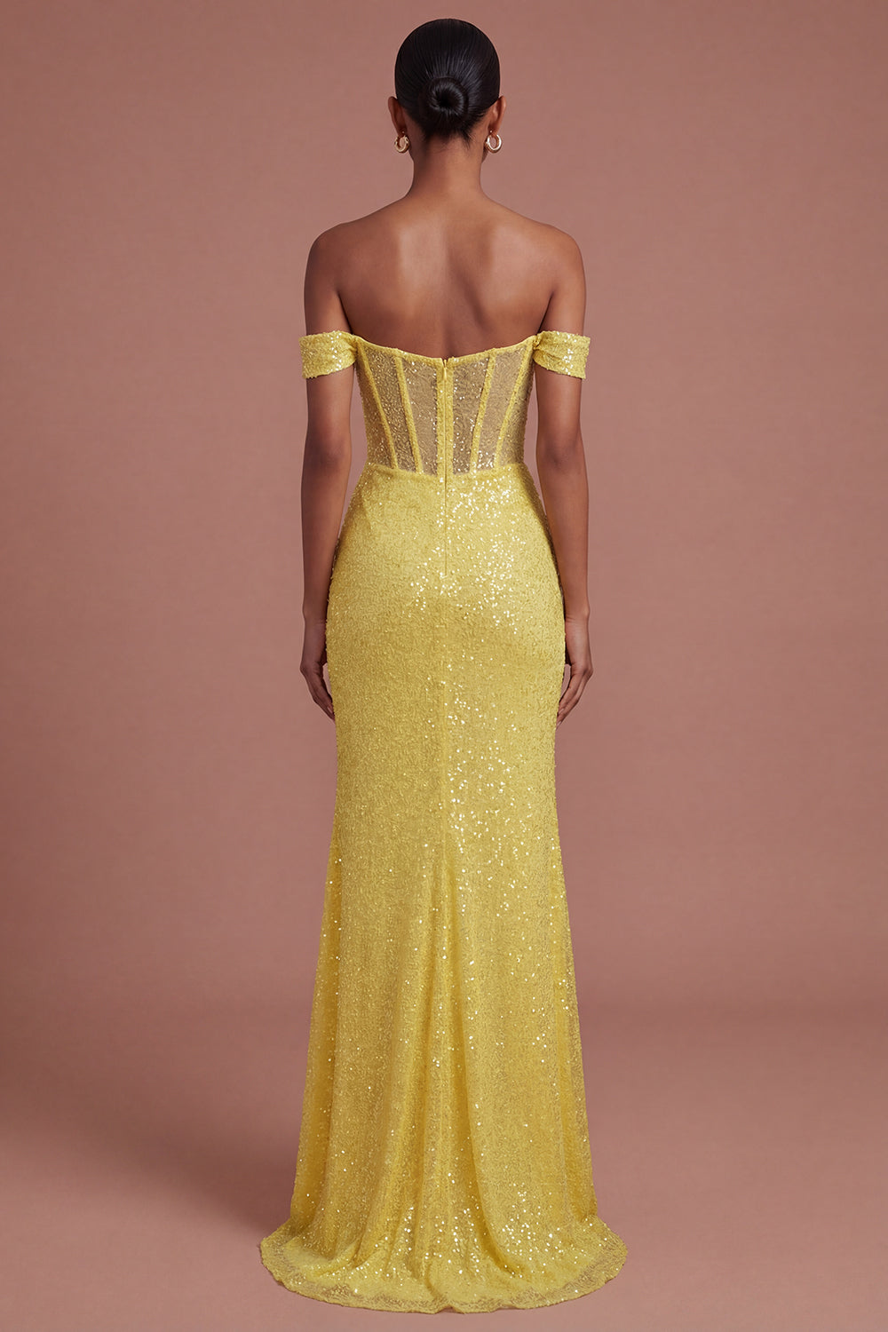 Corset Mermaid Sparkly Yellow Long Prom Dress with Slit