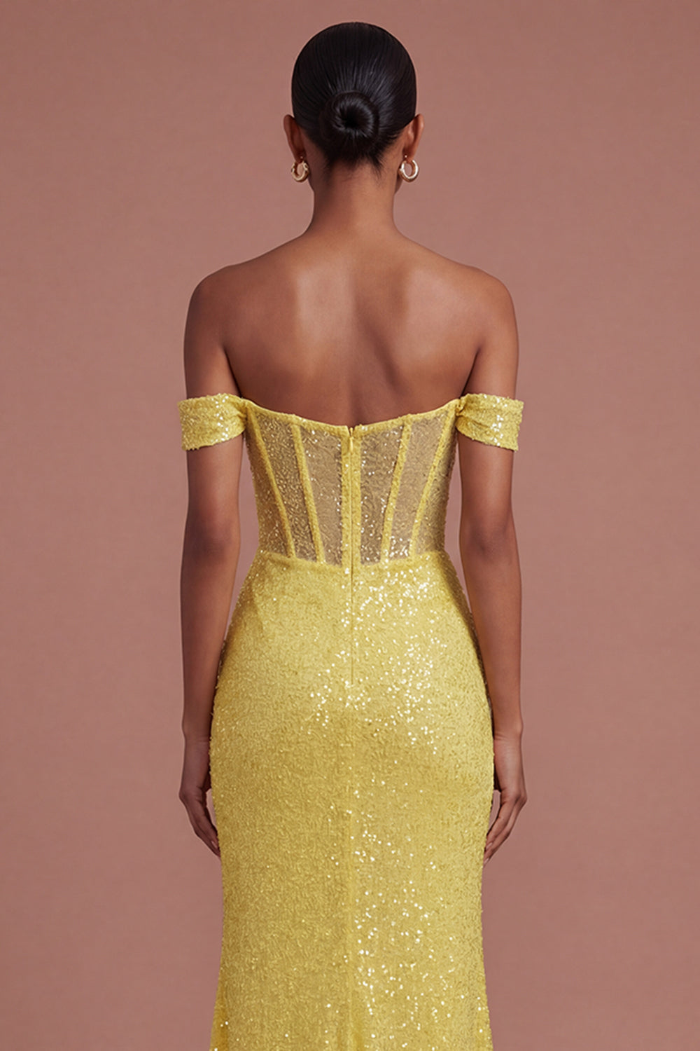 Corset Mermaid Sparkly Yellow Long Prom Dress with Slit