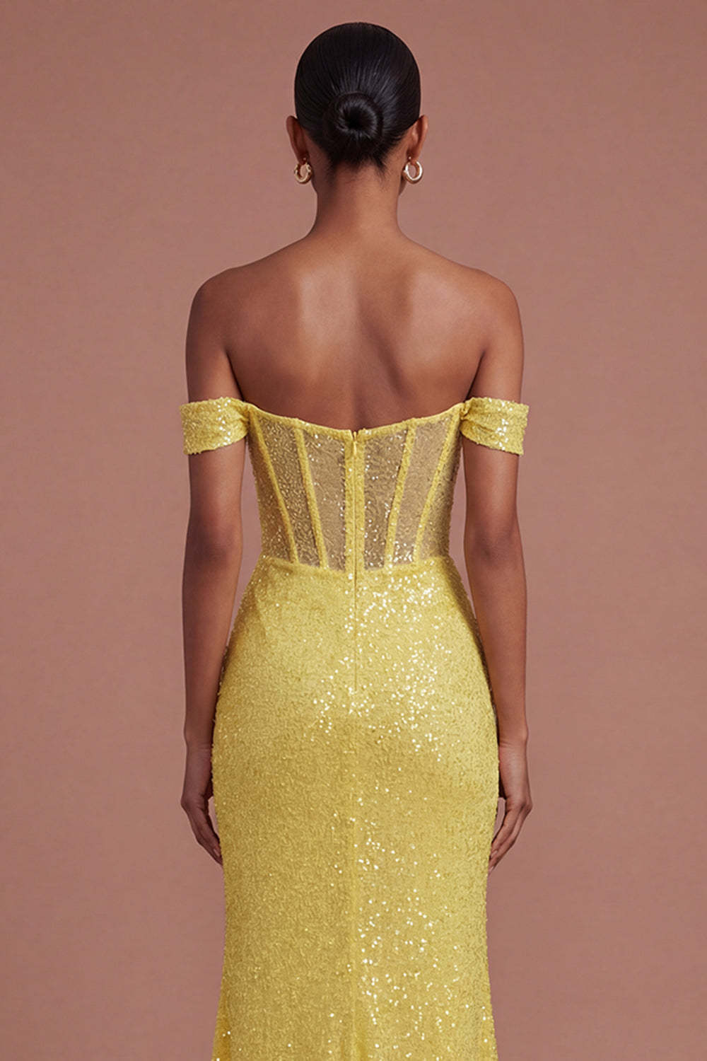 Corset Mermaid Sparkly Yellow Long Prom Dress with Slit