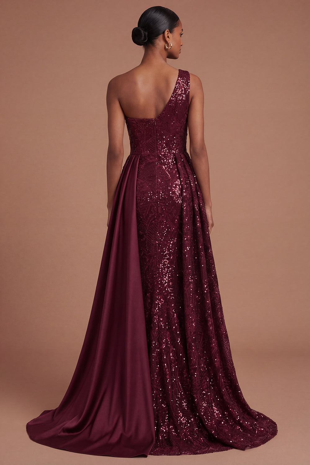 Burgundy Mermaid Sparkly Sequined Long Prom Dress with Slit