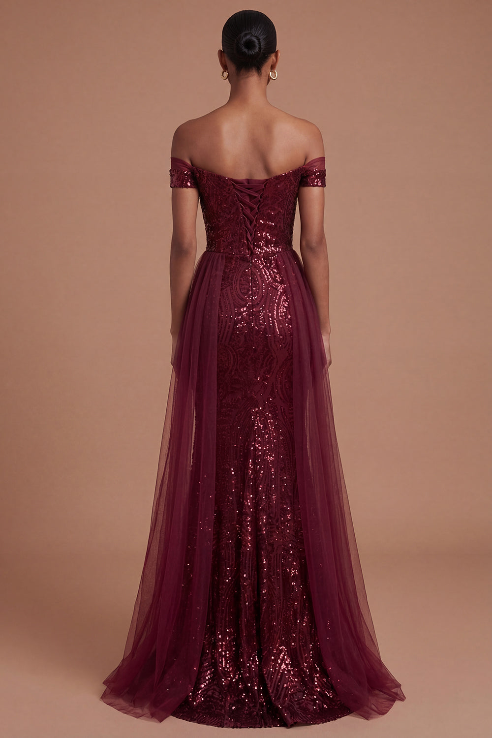 A Line Burgundy Off the Shoulder Long Prom Dress