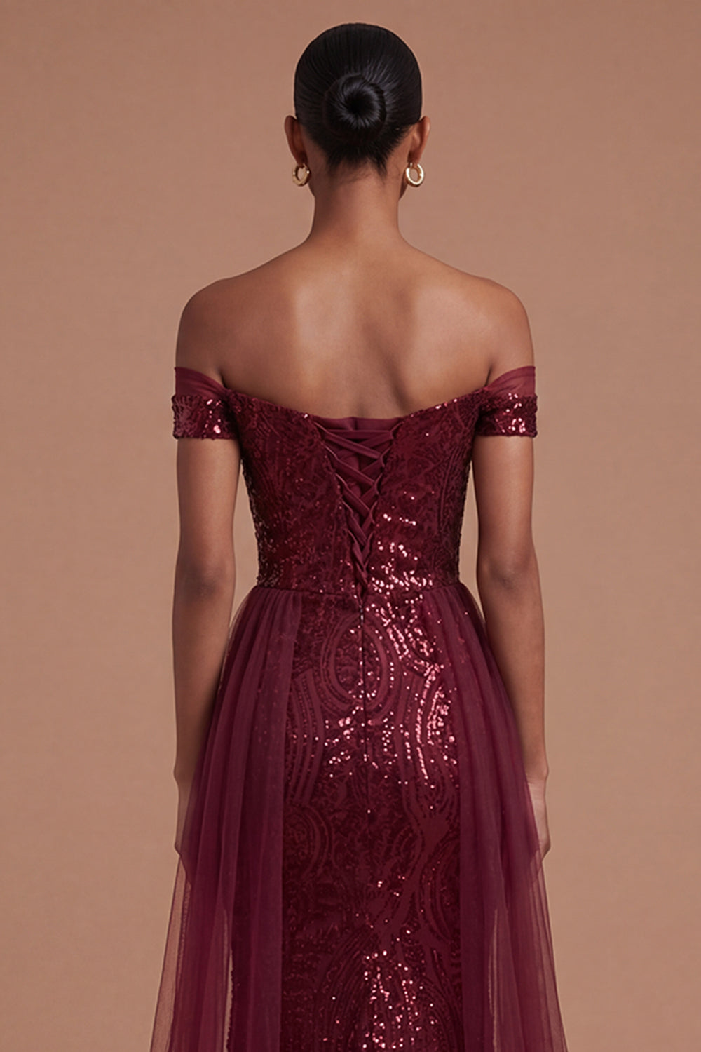 A Line Burgundy Off the Shoulder Long Prom Dress