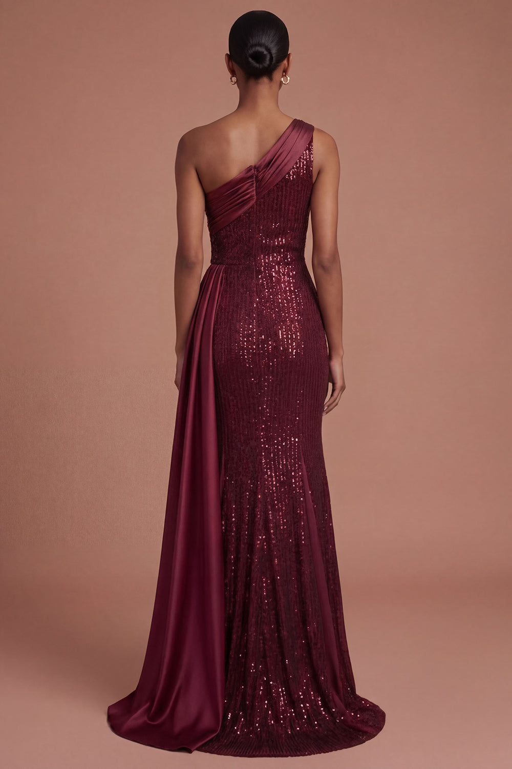 Mermaid Burgundy One Shoulder Long Prom Dress with Slit