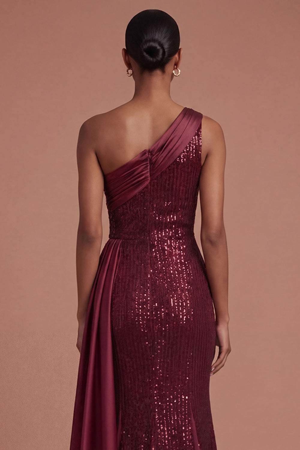 Mermaid Burgundy One Shoulder Long Prom Dress with Slit