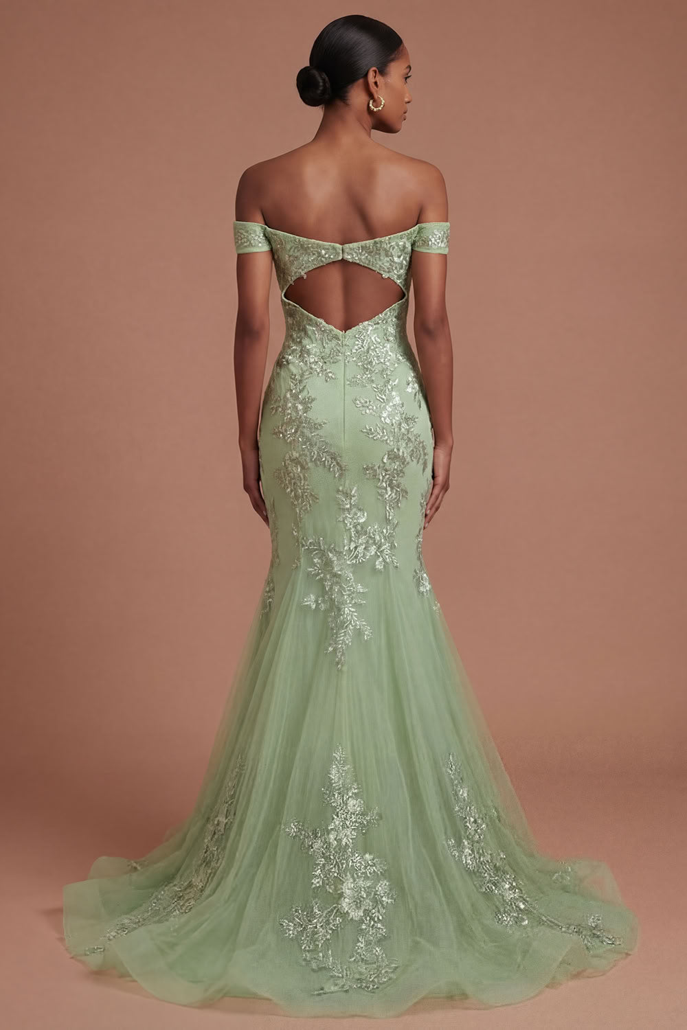 Green Floral Corset Appliqued Long Prom Dress