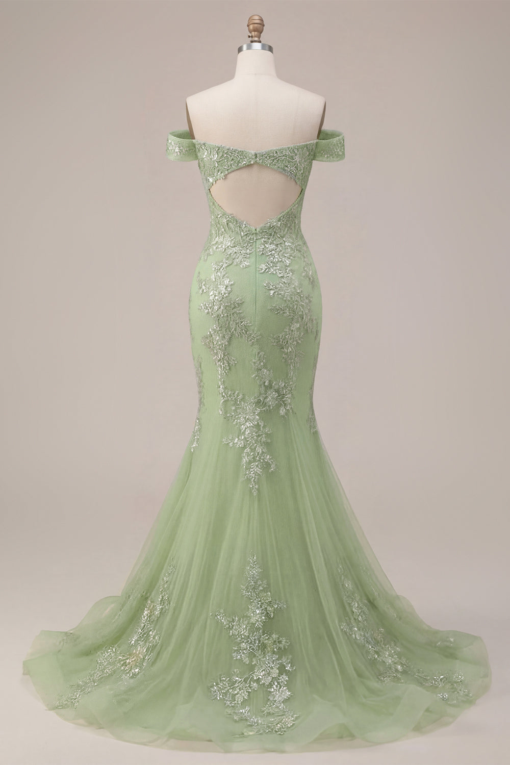 Green Floral Corset Appliqued Long Prom Dress