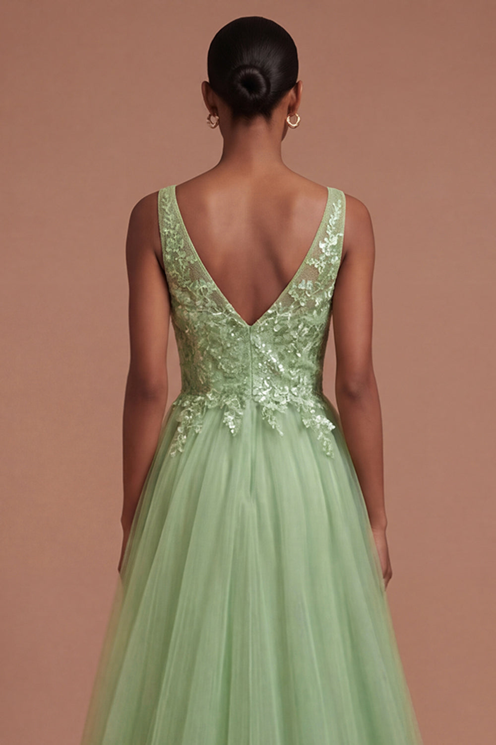 A Line Floral Appliqued Thick Straps Long Prom Dress