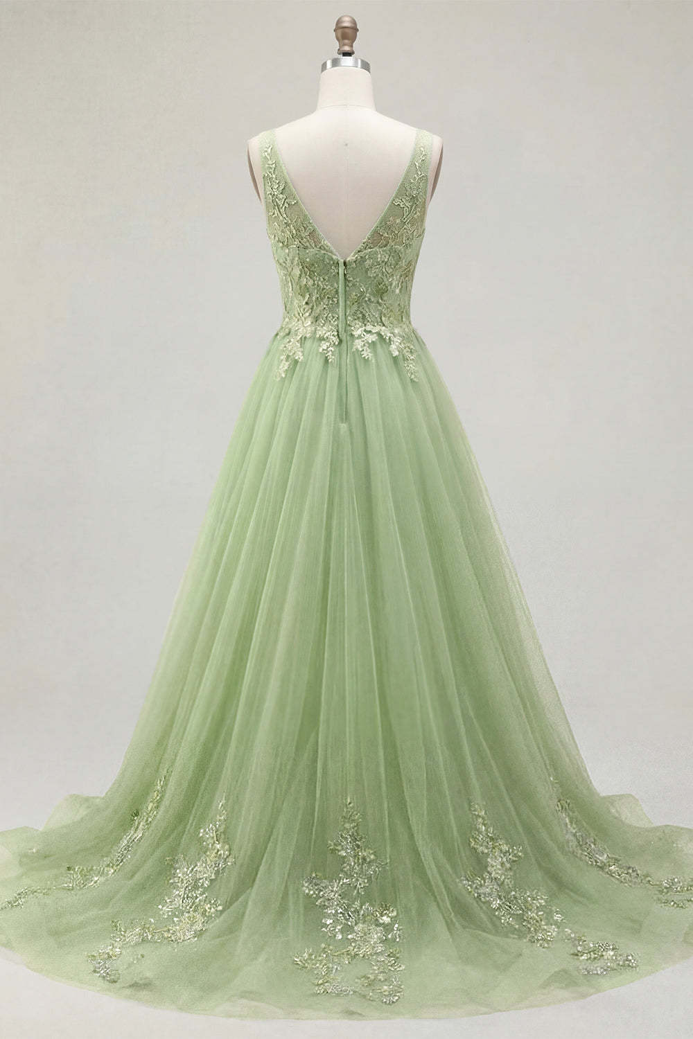 A Line Floral Appliqued Thick Straps Long Prom Dress