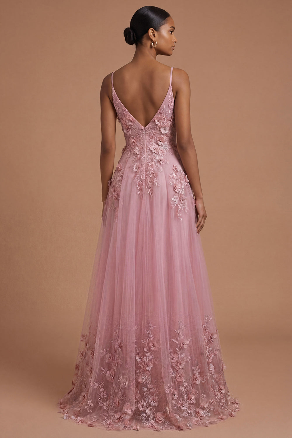 Taro Floral Appliqued Spaghetti Straps Long Prom Dress