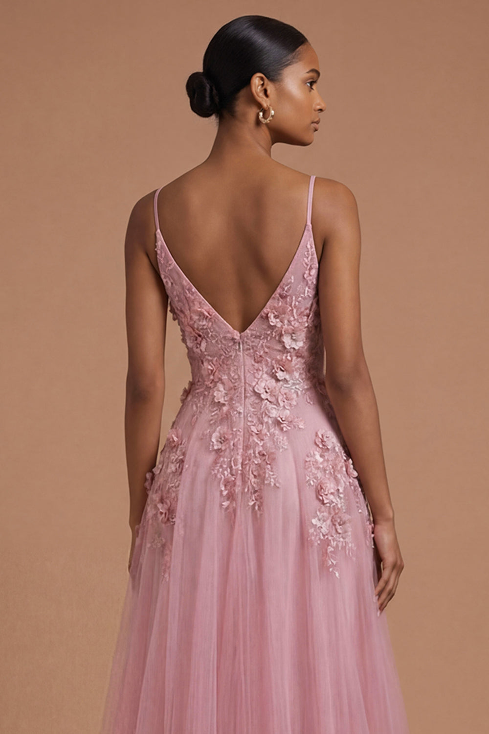 Taro Floral Appliqued Spaghetti Straps Long Prom Dress