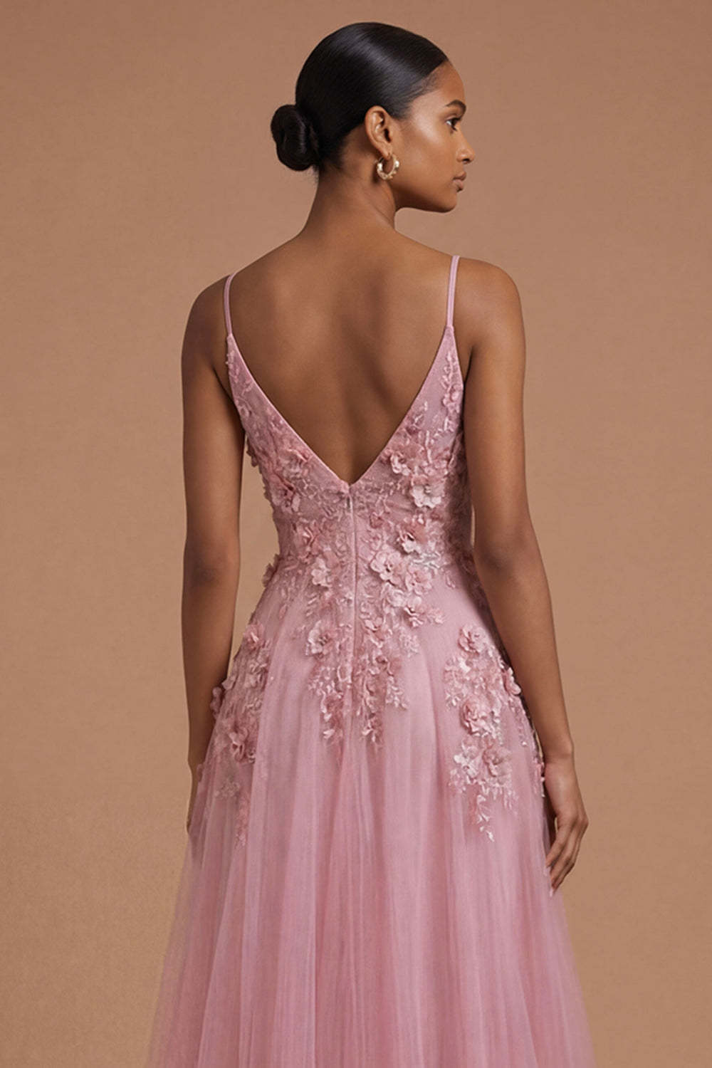 Taro Floral Appliqued Spaghetti Straps Long Prom Dress