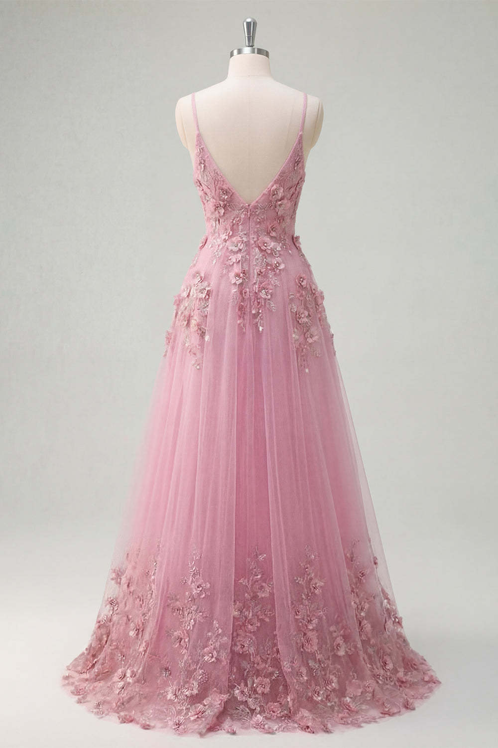 Taro Floral Appliqued Spaghetti Straps Long Prom Dress