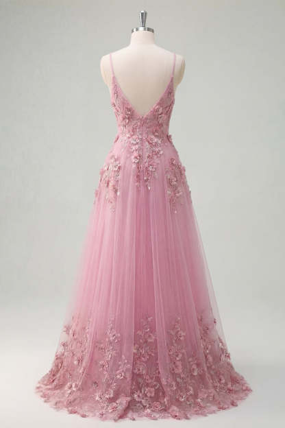 Taro Floral Appliqued Spaghetti Straps Long Prom Dress