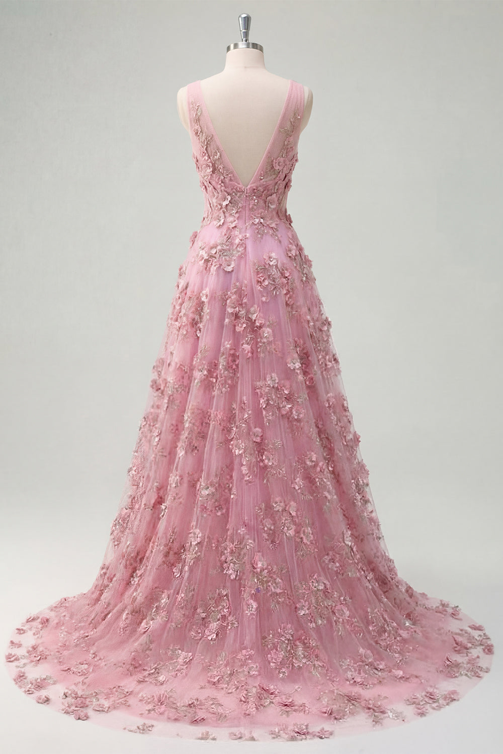 Taro Floral V Neck Sleeveless High Low Prom Dress